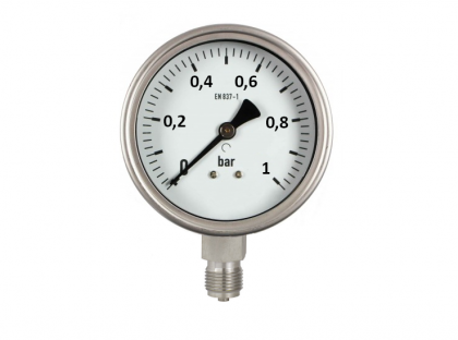 Manometr Ø63mm, 0-1 bar, glycerin, spodní př.