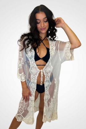 Krajkový přehoz na plavky Calabria white