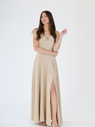 Roma šaty s rozparkem beige