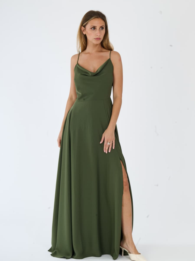 Roma šaty s rozparkem khaki