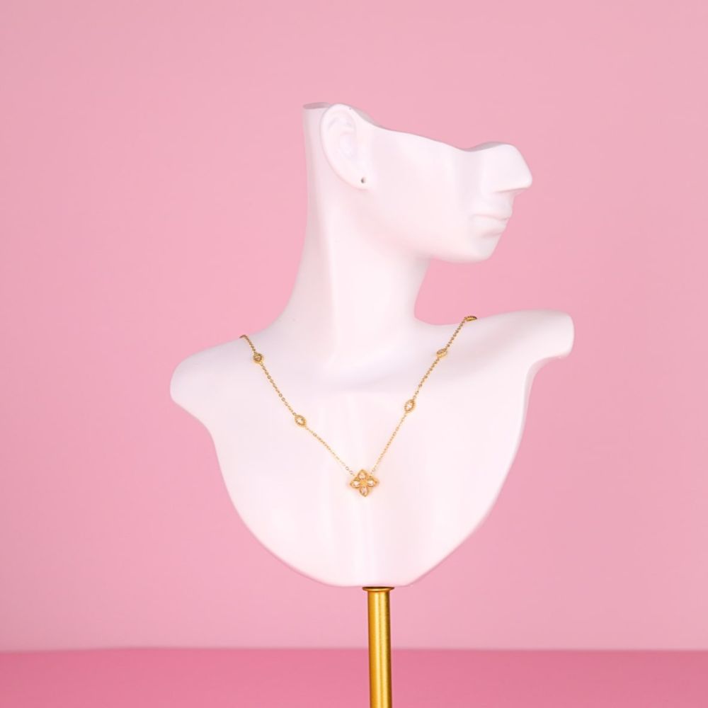 Náhrdelník čtyřlístek s kamínky Stainless Steel - zlatý