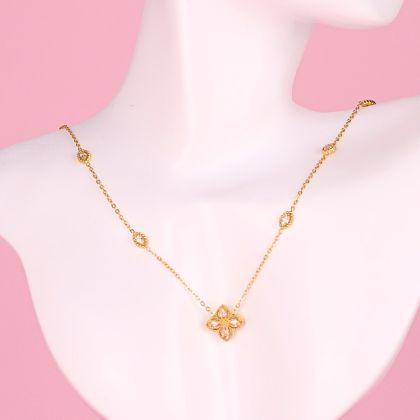 Náhrdelník čtyřlístek s kamínky Stainless Steel - zlatý