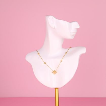 Náhrdelník čtyřlístek s kamínky Stainless Steel - zlatý